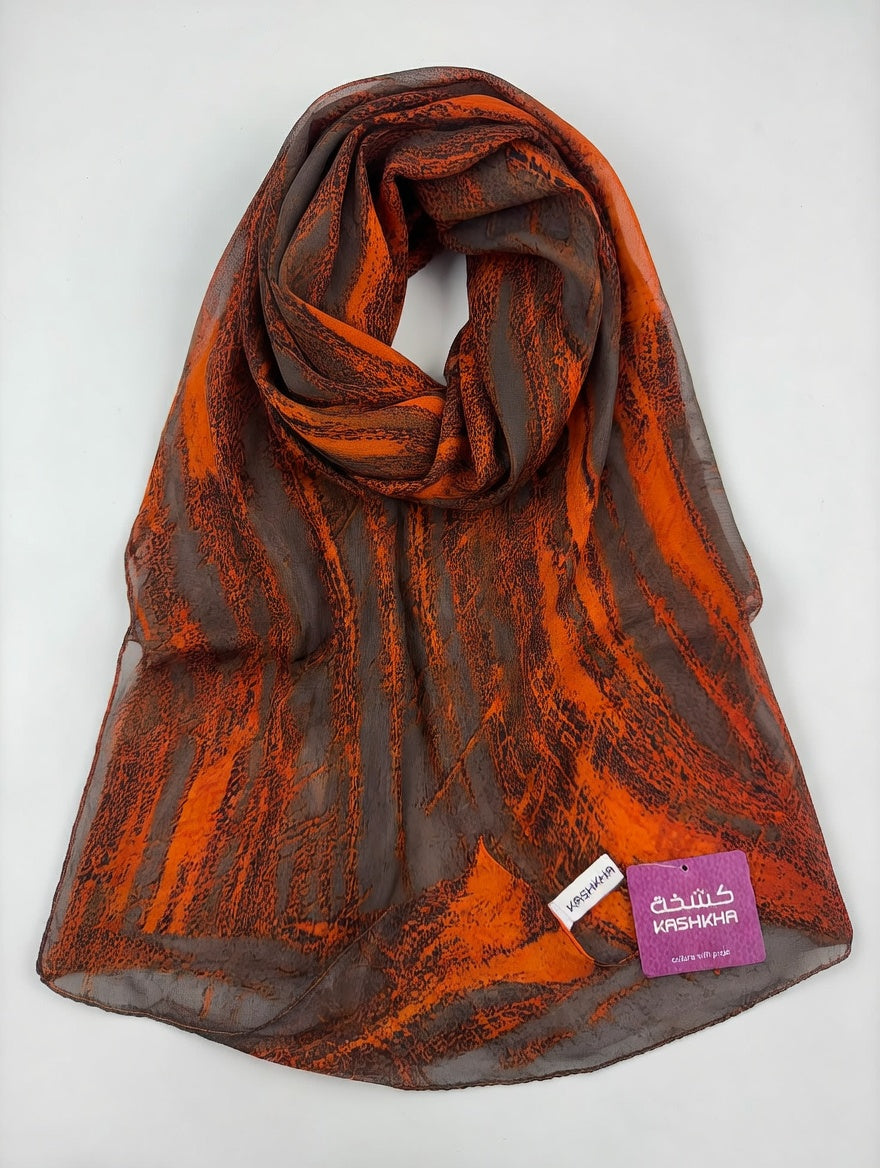Foulard Imprimé Marbré Orange & Noir