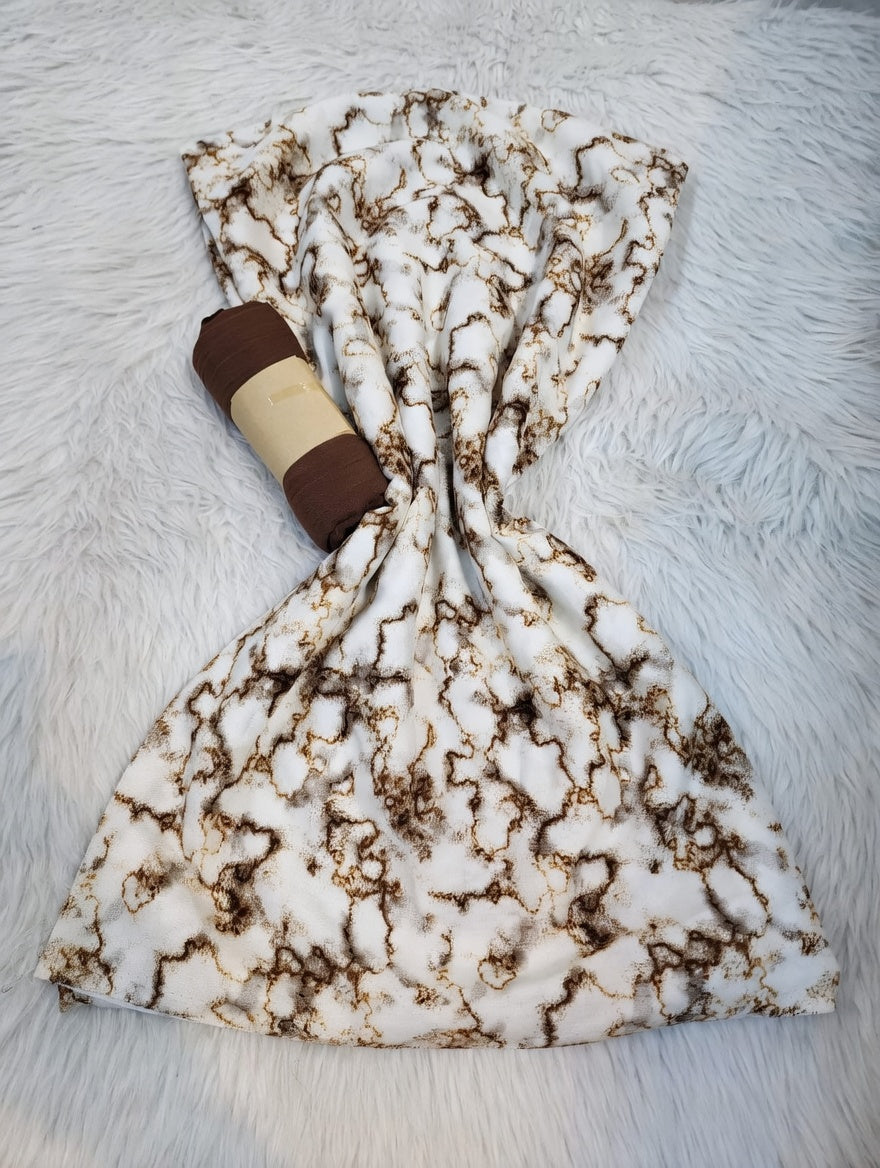 Tissus 2 pièces Marbré - Blanc & Brun Chocolat