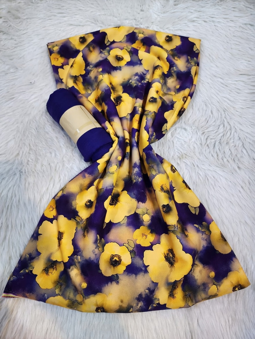 Tissus 2 pièces Floral - Fleurs Jaunes sur Violet