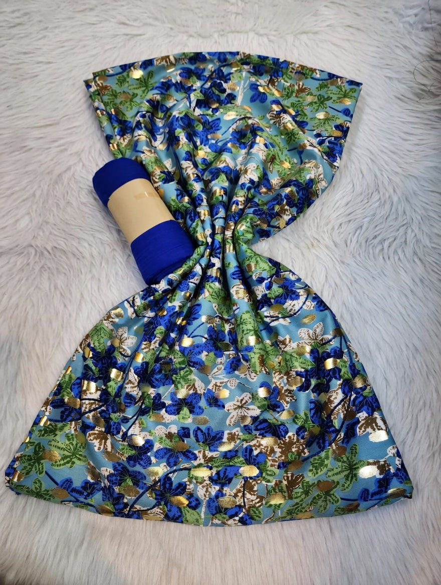 Tissus 2 pièces Luxe Floral - Bleu & Vert avec Doré