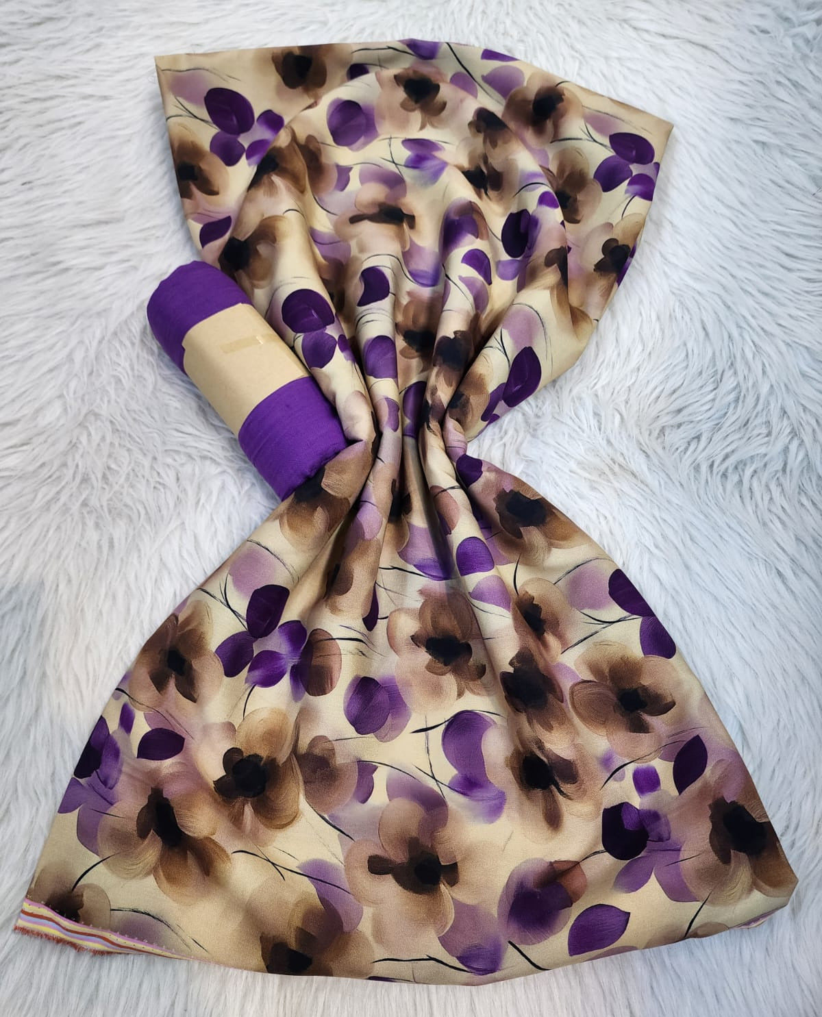 Tissus 2 pièces  Floral Violet & Beige - Motif Aquarelle