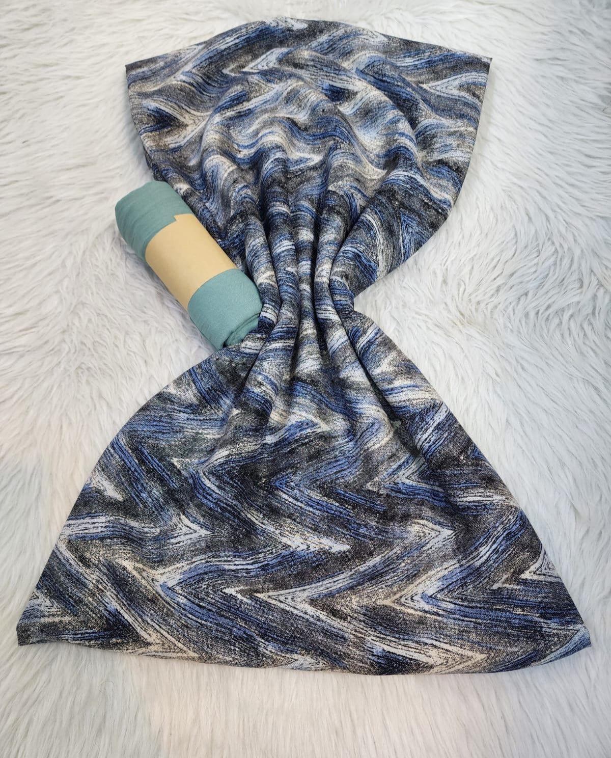 Tissus 2 pièces  Zigzag Ondulé Bleu & Gris - Effet Marbré