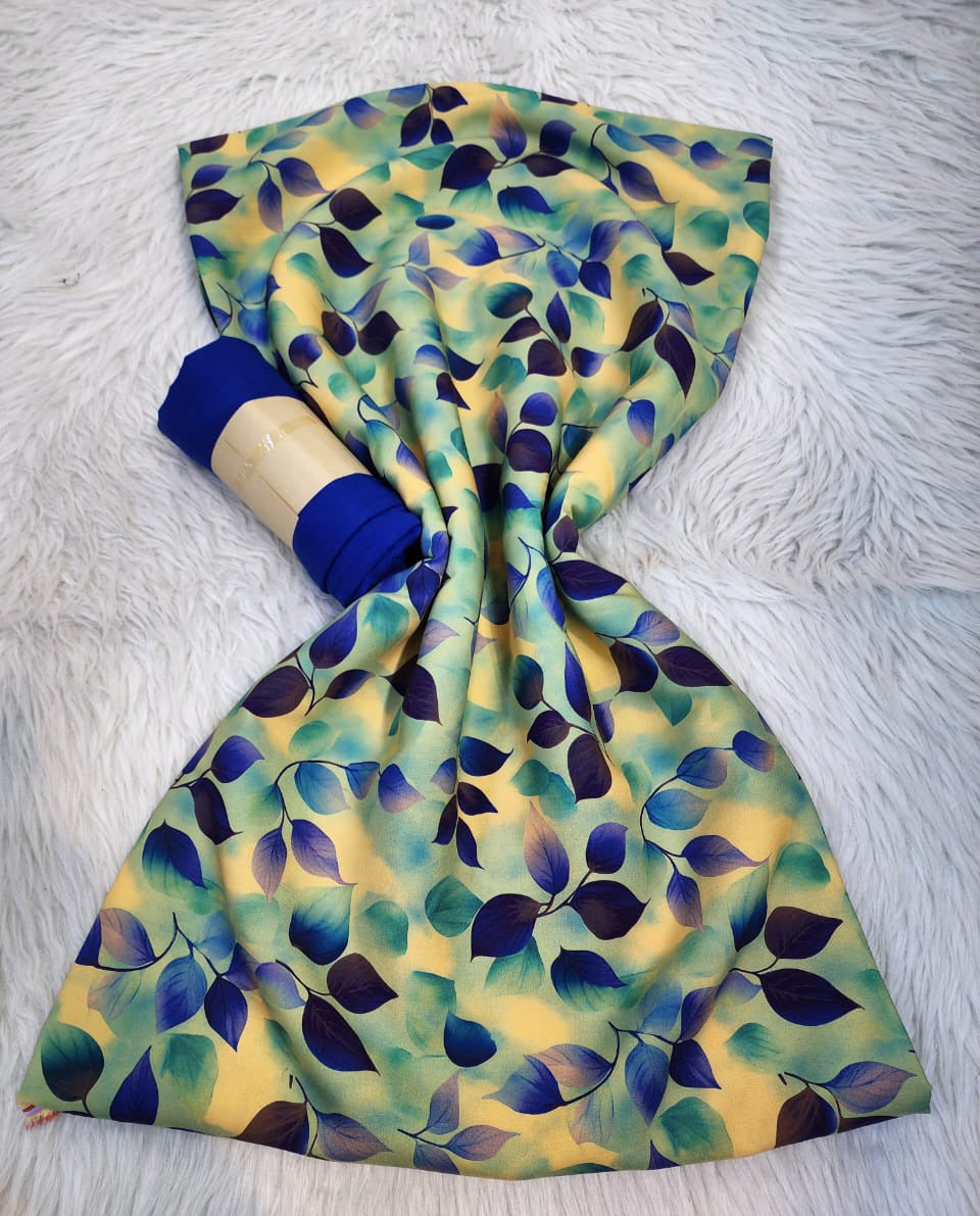 Tissus 2 pièces  Feuilles Tropicales Jaune & Bleu - Effet Aquarelle