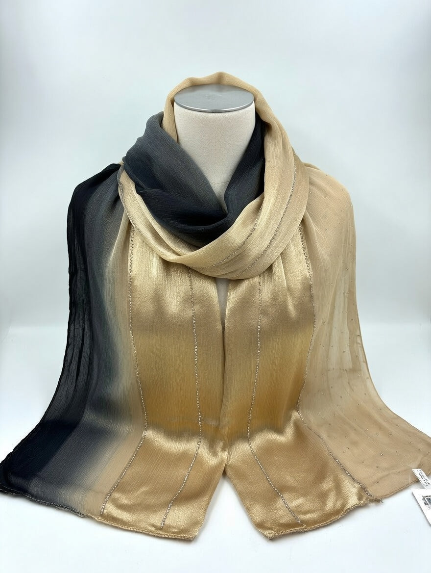 Foulard Ombré Luxe – Beige & Noir